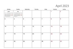 Calendar April 2023 Monday Start