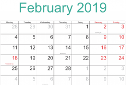 Calendar February 2019 With Holidays