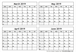 March To June 2019 Calendar Printable