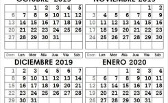 Calendario Octubre Noviembre Diciembre 2019 Enero 2020 Para