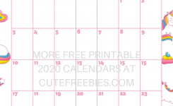 Cute Unicorn 2019 2020 Calendar Free Printable Cute Freebies
