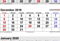 December 2020 January 2019 Calendar