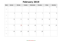 2019 February Printable Calendar