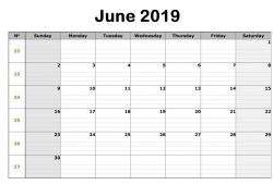 Editable June 2019 Calendar