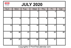Blank Calendar July 2020
