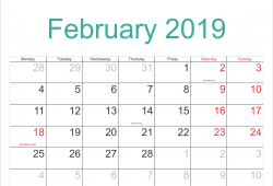 Calendar 2019 February With Holidays