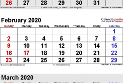 2020 January February March Calendar
