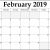2019 February Calendar Page In Excel