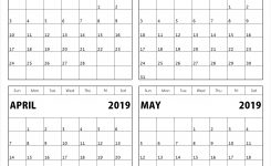 February March April May 2019 Calendar 4 Months Printable Template