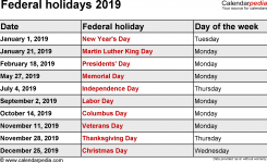 Federal Holidays 2019