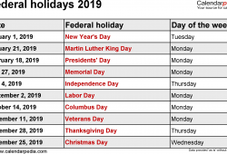 Holidays 2019 Calendar