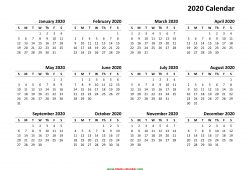 Calendar 2020 Printable Yearly
