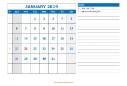 Printable Monthly Calendar With Notes