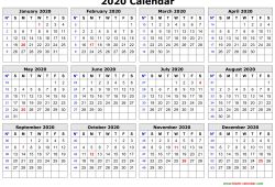 2020 Calendar Year Printable