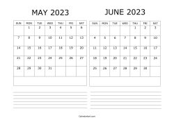 Free May June 2023 Calendar