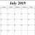 Printable Calendar July 2019 Template