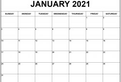 January 2021 Calendar Print out
