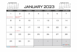 January 2023 Landscape Portrait Calendar Template