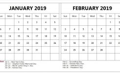 January February 2019 Calendar With Holidays Templateprintable