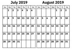 June To August 2019 Calendar
