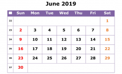 June 2019 Printable Calendar With Week Numbers For Free Download