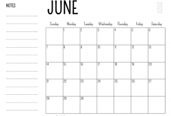 June Calendar 2020 Printable