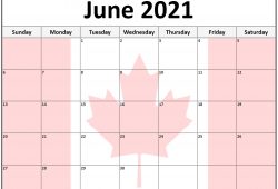 June 2021 Calendar Canada Flag