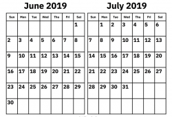 June August 2019 Calendar Monday Start