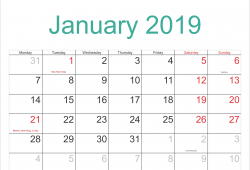 January Calendar 2019 Nz