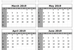 March To June 2019 Calendar Print
