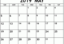 2019 May June July August Calendar Template