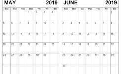 May And June 2019 Calendar 2 Months Printable Templates
