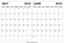 May June 2019 Calendar Editable
