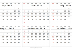 May To October 2019 Calendar With Notes