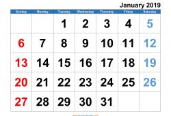 Monthly Calendars 2019