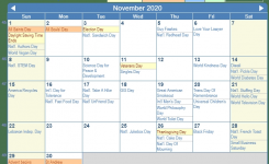 November 2020 Calendar With Holidays United States