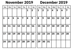 September To December 2019 Calendar Print