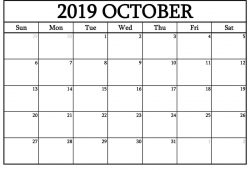 Printable Calendar October 2019