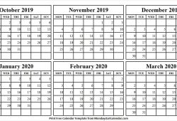 October 2019 To March 2020 Calendar Printable