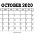 October Calendar  2020