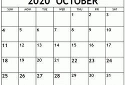 October  2020 Calendar Printable