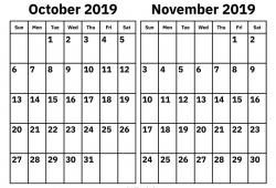 October November 2019 Printable Calendar