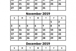October November December 2019 Blank Calendar