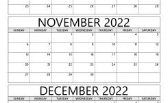 October November December  2022 Calendar