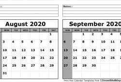 Print August September 2020 Calendar