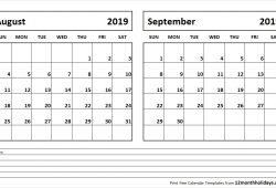 August To September 2019 Calendar Print