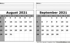 Print August September 2021 Calendar Template | 2 Month Calendar