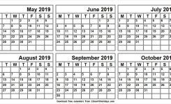 Print Free May October 2019 Calendar All 12 Month Calendar Printable