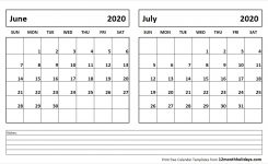 Print June July 2020 Calendar Template 2 Month Calendar
