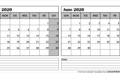 Print May June 2020 Calendar Template 2 Month Calendar